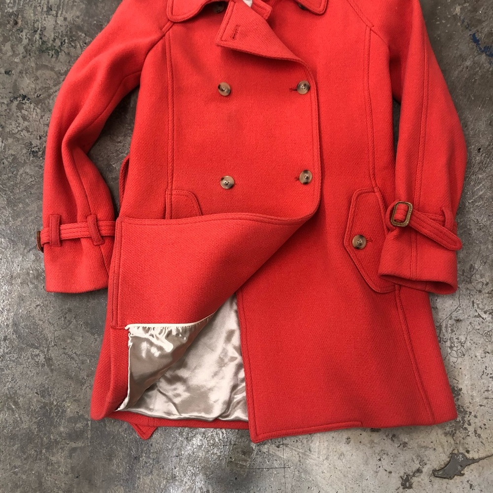 J Crew Trench Coat Stadium Cloth Orange Red Wool - Picture 4 of 8